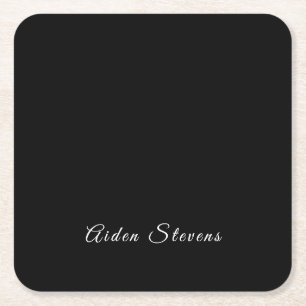 Posavasos Cuadrado De Papel Elegante nombre de adición Minimalista negro y bla