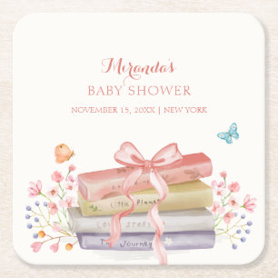 Posavasos Cuadrado De Papel Elegante Nuevo Capítulo Floral Bow Libro Baby Show