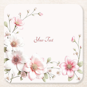 Posavasos Cuadrado De Papel Elegante Papel Floral Blanco Rosa