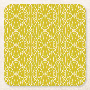 Posavasos Cuadrado De Papel Elegante patrón art déco amarillo con motivo de di