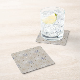 Posavasos Cuadrado De Papel Elegante Patrón de copo de nieve Beige