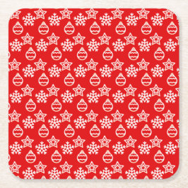 Posavasos Cuadrado De Papel Elegante patrón de Navidad en rojo