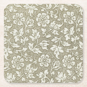 Posavasos Cuadrado De Papel Elegante patrón floral de color beige vintage fran