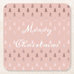 Posavasos Cuadrado De Papel Elegante patrón rosa de oro y árbol de Navidad r