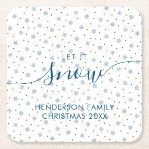 Posavasos Cuadrado De Papel Elegante personalizado de copos de nieve de invier