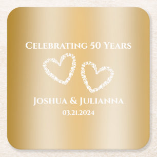 Posavasos Cuadrado De Papel Elegante Personalizado Faux Gold 50 aniversario Bo