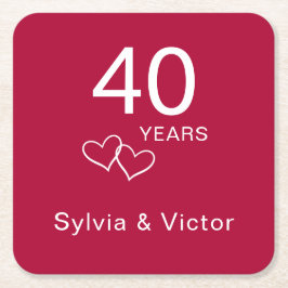 Posavasos Cuadrado De Papel Elegante Personalizado moderno Ruby Fiesta del 40°