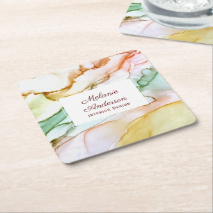 Posavasos Cuadrado De Papel Elegante Personalizado Pastel Verde Crema Rosa de 