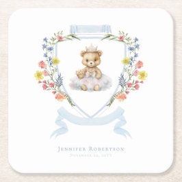Posavasos Cuadrado De Papel Elegante Princesa Bear Real Baby Shower