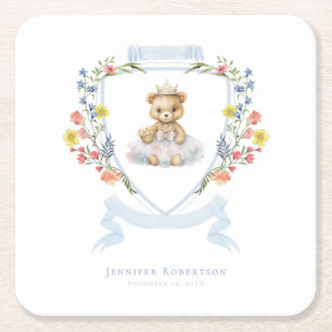 Posavasos Cuadrado De Papel Elegante Princesa Bear Real Baby Shower