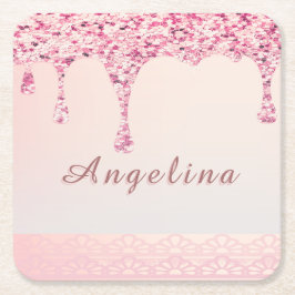 Posavasos Cuadrado De Papel Elegante Purpurina de Glam Rosa