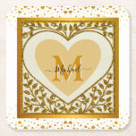 Posavasos Cuadrado De Papel Elegante Purpurina dorado Corazón inicial y nombre<br><div class="desc">Elegante Purpurina de oro Corazón Inicial y Bebida Nombre Papel Cuadrado. Elegancia personalizada con esta hermosa montaña de bebidas. Este accesorio, con un elegante diseño de corazón purpurina dorado, una inicial prominente y un nombre personalizado en una bonita letra de guión, le aporta un toque personal a su hogar. Esta...</div>