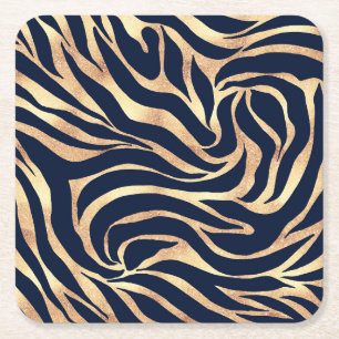 Posavasos Cuadrado De Papel Elegante Purpurina dorado Zebra Nay-Blue Animal Pr