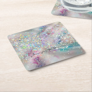 Posavasos Cuadrado De Papel Elegante Purpurina holográfico de tinta de alcohol