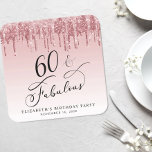 Posavasos Cuadrado De Papel Elegante Purpurina Rosa Oro Oro 60 cumpleaños<br><div class="desc">personalizados de moda para su fiesta de cumpleaños número 60 con "60 & Fabulous" en un elegante guión de caligrafía sobre un fondo oscuro rosa y un purpurina de imitación de oro rosado y rosa. Perfecto para una decoración fiesta que los clientes pueden llevarse a casa como recuerdo.</div>