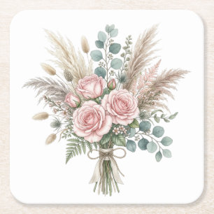 Posavasos Cuadrado De Papel Elegante ramo floral Boho Blush Pink de cojín