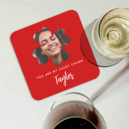 Posavasos Cuadrado De Papel Elegante Rojo Afortunado Enamorada Trebol Irlandés