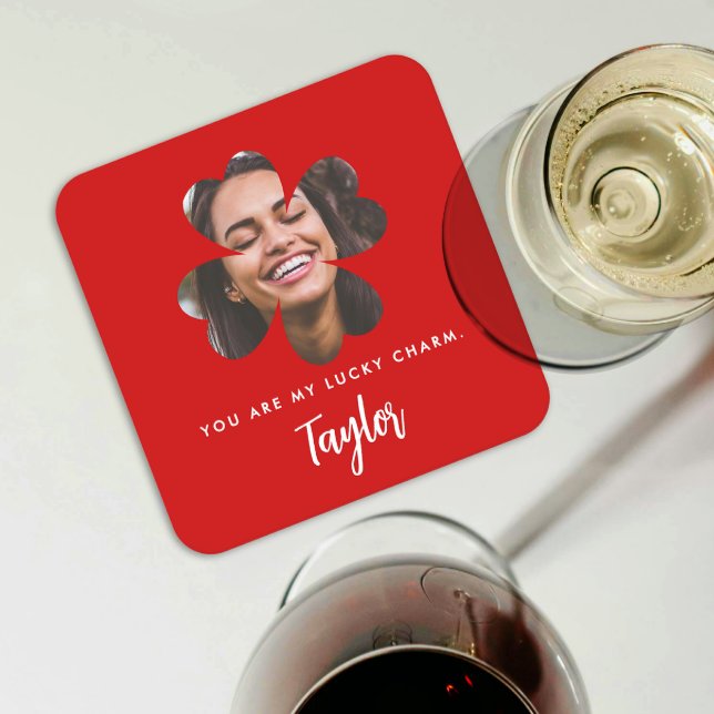 Posavasos Cuadrado De Papel Elegante Rojo Afortunado Enamorada Trebol Irlandés (Subido por el creador)