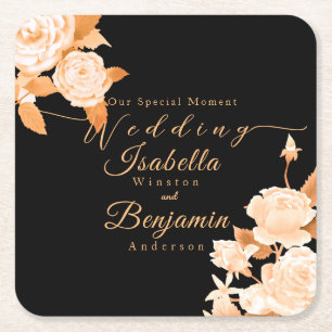 Posavasos Cuadrado De Papel Elegante Rosa de Moda Boda