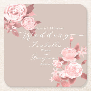 Posavasos Cuadrado De Papel Elegante Rosa de Moda Boda