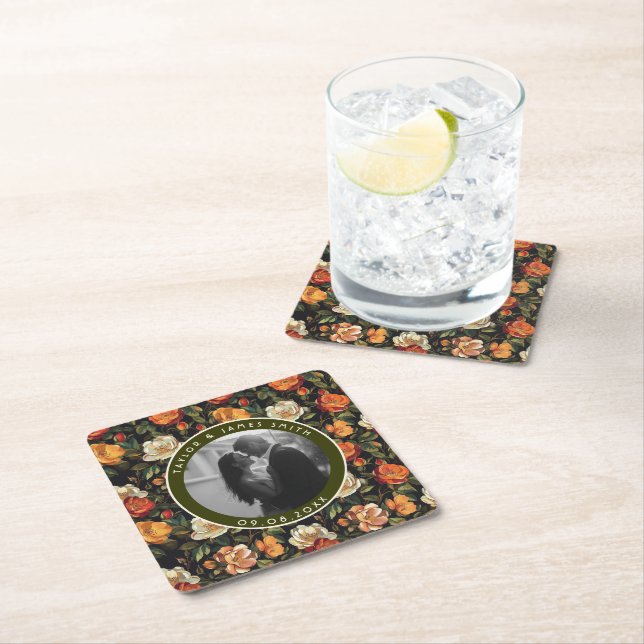 Posavasos Cuadrado De Papel Elegante Rosa Fancy Boda Coaster (In situ)