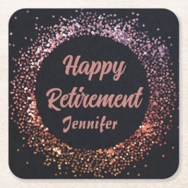 Posavasos Cuadrado De Papel Elegante Rosa negro moderno oro feliz retiro