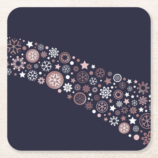 Posavasos Cuadrado De Papel Elegante Rosa Oro Metálico Ola de Copo de Nieve (Anverso)