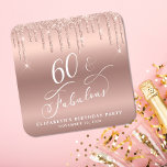 Posavasos Cuadrado De Papel Elegante Rosa Purpurina de Oro Fiesta de cumpleaño<br><div class="desc">personalizados de moda para su fiesta de cumpleaños número 60 con "60 & Fabulous" en un elegante guión de caligrafía blanca, un rosa de fondo de Relieve metalizado de imitación de oro y un rosa de imitación de oro. Ideal para la decoración de las mesas, que los clientes pueden llevarse...</div>