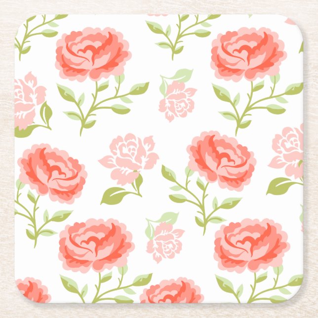 Posavasos Cuadrado De Papel Elegante Roses Rosa (Anverso)