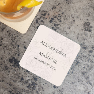 Posavasos Cuadrado De Papel Elegante Rubor Floral Calligraphy Script Ampersand