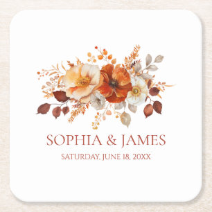 Posavasos Cuadrado De Papel Elegante Rústico Otoño Floral Boda
