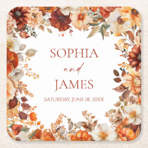 Posavasos Cuadrado De Papel Elegante Rústico Otoño Floral Boda