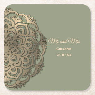 Posavasos Cuadrado De Papel Elegante Sage verde moderno & clásico cuadrado Pa