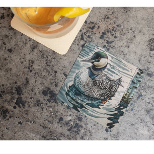 Posavasos Cuadrado De Papel Elegante somorgujo en el lago