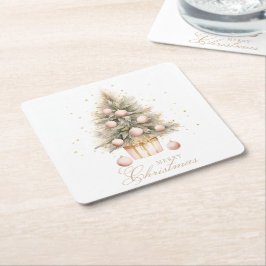 Posavasos Cuadrado De Papel Elegante suave color de agua rosa mora árbol de Na