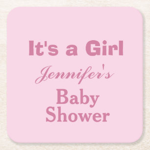 Posavasos Cuadrado De Papel Elegante suave color rosa suave es un Baby Shower