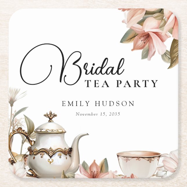 Posavasos Cuadrado De Papel Elegante Tea Fiesta Bridal Shower (Anverso)