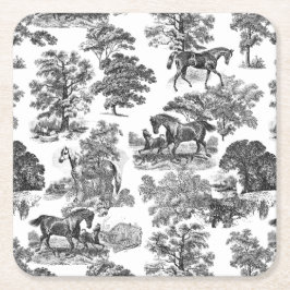 Posavasos Cuadrado De Papel Elegante tela de caballos Rústicos Blancos