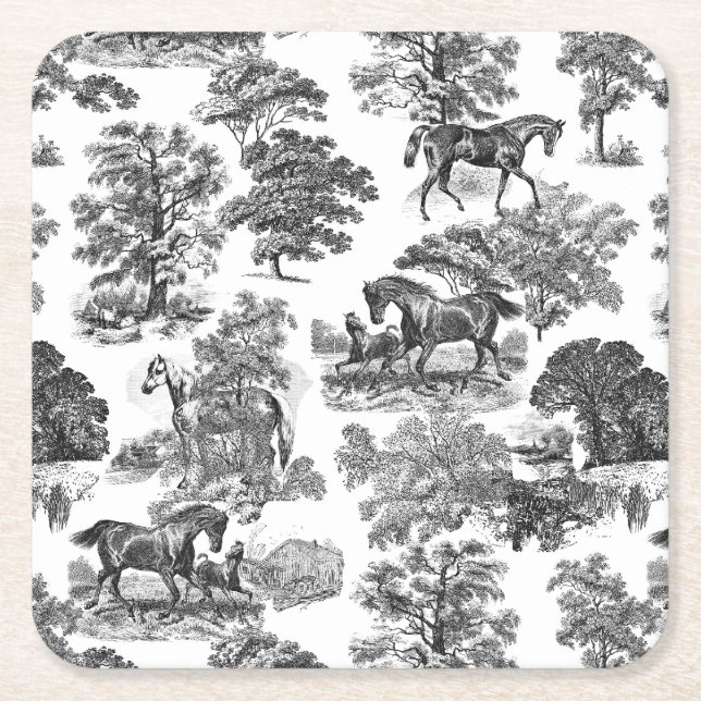 Posavasos Cuadrado De Papel Elegante tela de caballos Rústicos Blancos (Anverso)