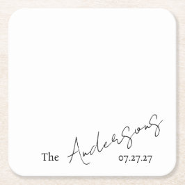Posavasos Cuadrado De Papel Elegante Texto Personalizado Cursivo Simple Boda
