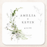 Posavasos Cuadrado De Papel Elegante Tierra Verde Nombres Personalizados Fecha<br><div class="desc">Completamente personalizable,  este elegante diseño presenta una delicada vegetación acuática que enmarca tus detalles. Perfecto para cualquier evento hermoso. Esto es parte de mi colección llamada "Tierra verde". Gracias por su apoyo e interés en mi(s) diseño(s),  y asegúrese de visitar mi tienda para ver más de mis diseños.</div>