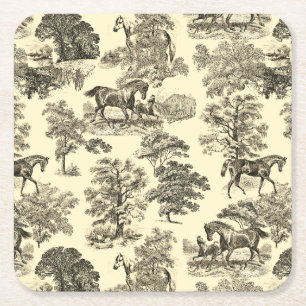 Posavasos Cuadrado De Papel Elegante toile beige rústico de caballos
