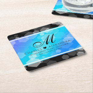 Posavasos Cuadrado De Papel Elegante Topacio Azul 41 Aniversario de Boda