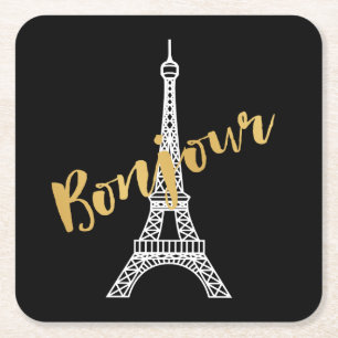 Posavasos Cuadrado De Papel Elegante Torre Eiffel Bonjour
