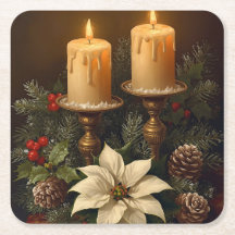 Elegante vela Navidad acebo pino cálido festivo 