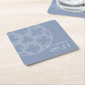 Posavasos Cuadrado De Papel Elegante Ventana Gótica Clásica Bodas Azul Forever