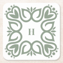 Elegante Verde Salvia Polvoriento Monograma Script