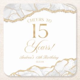 Posavasos Cuadrado De Papel Elegante White Gold Agate Fiesta de cumpleaños núm