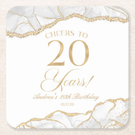 Posavasos Cuadrado De Papel Elegante White Gold Agate Fiesta de cumpleaños núm