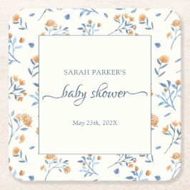 Posavasos Cuadrado De Papel Elegante Wildflowers Boho Baby Shower